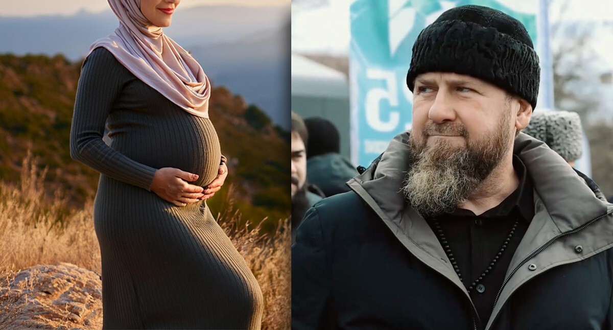 A pregnant woman and Ramzan Kadyrov. Collage by the "Caucasian Knot". Screenshot of a video: https://t.me/RKadyrov_95/5394 Picture made in Photoshop by the "Caucasian Knot" A pregnant woman and Ramzan Kadyrov. Collage by the "Caucasian Knot". Screenshot of a video: https://t.me/RKadyrov_95/5394 Picture made in Photoshop by the "Caucasian Knot"