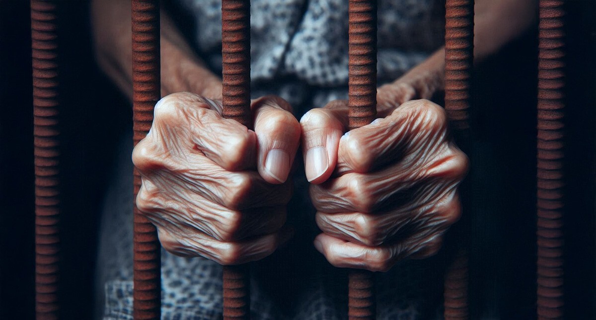 A pensioner in a SIZO (pre-trial prison). Picture made in Photoshop by the "Caucasian Knot" A pensioner in a SIZO (pre-trial prison). Picture made in Photoshop by the "Caucasian Knot"