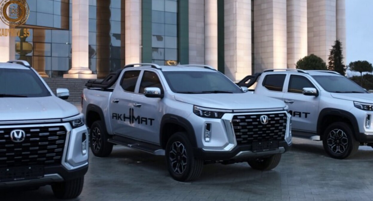 Armoured Changan pickups. Photo: https://grozny.tv/news/main/66919 Armoured Changan pickups. Photo: https://grozny.tv/news/main/66919