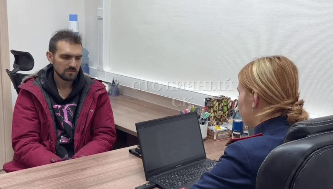 Artemy Ostanin during his interrogation. Screenshot of a video posted on the Telegram channel "Stolichniy SK" on March 18 https://t.me/skmoscowgsu/4494