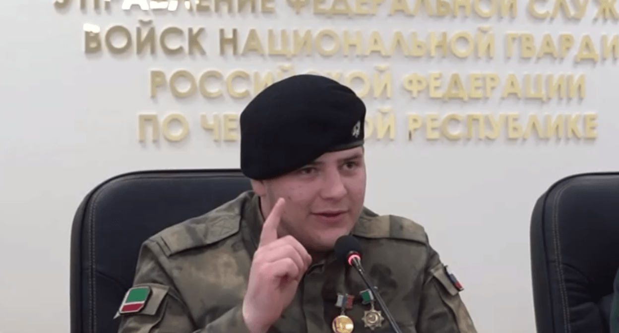 Adam Kadyrov. Screenshot of a video posted by the Russian National Guard (Rosgvardiya) in Chechnya on March 27, 2025, https://t.me/rosguard_chr/1809 Adam Kadyrov. Screenshot of a video posted by the Russian National Guard (Rosgvardiya) in Chechnya on March 27, 2025, https://t.me/rosguard_chr/1809