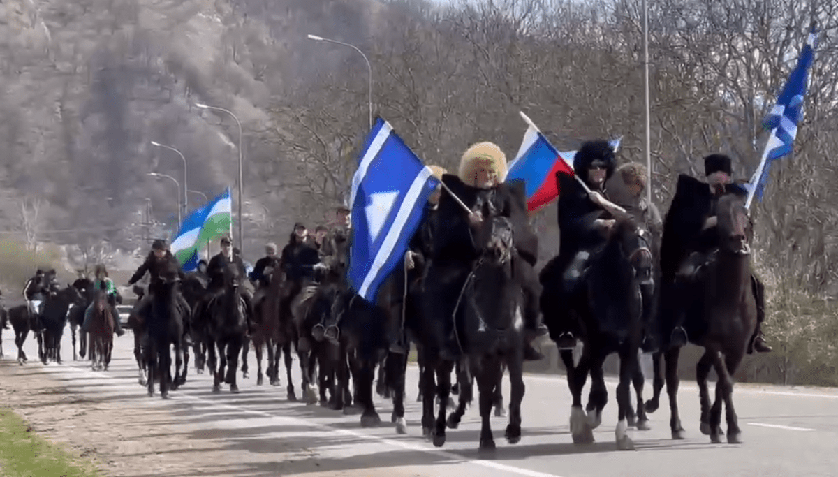 Riders held a horse ride. Screenshot of a video posted on the Telegram channel by the administration of the Chegemsky District on March 28, 2025, https://t.me/admcherek/10595