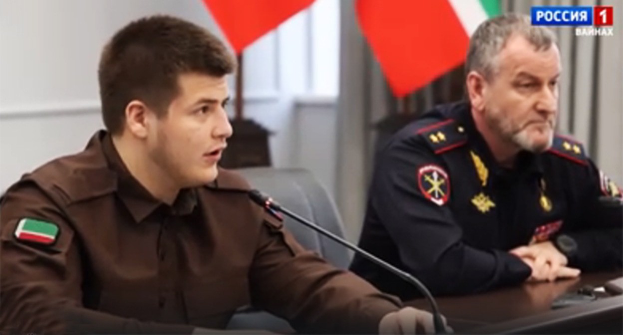 Adam Kadyrov at a meeting. March 31, 2025. Screenshot of a video https://rutube.ru/video/a4777c34bc900bab5f091736f7fffe81/?t=1503&r=plwd Adam Kadyrov at a meeting. March 31, 2025. Screenshot of a video https://rutube.ru/video/a4777c34bc900bab5f091736f7fffe81/?t=1503&r=plwd