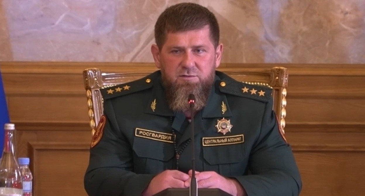 Ramzan Kadyrov at a meeting on April 8. Screenshot of a video posted by Kadyrov's press service https://t.me/RKadyrov_95/5636 Ramzan Kadyrov at a meeting on April 8. Screenshot of a video posted by Kadyrov's press service https://t.me/RKadyrov_95/5636