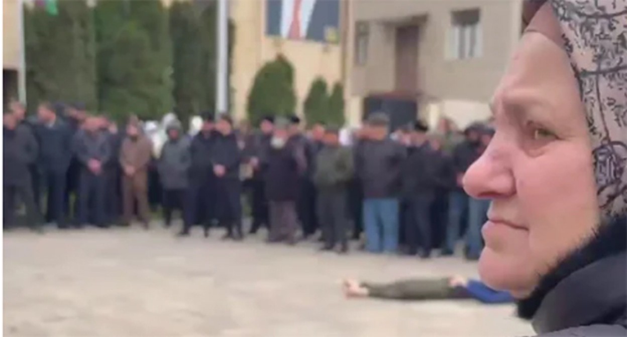 The rally held near the body of the teenager killed during an attack on a road-and-patrol police service (known as DPS) checkpoint. Screenshot of a video posted on the Telegram channel of Tumso Abdurakhmanov* (included into the register of foreign agents) on April 9, 2025 https://t.me/abusaddamshishani/6578 The rally held near the body of the teenager killed during an attack on a road-and-patrol police service (known as DPS) checkpoint. Screenshot of a video posted on the Telegram channel of Tumso Abdurakhmanov* (included into the register of foreign agents) on April 9, 2025 https://t.me/abusaddamshishani/6578