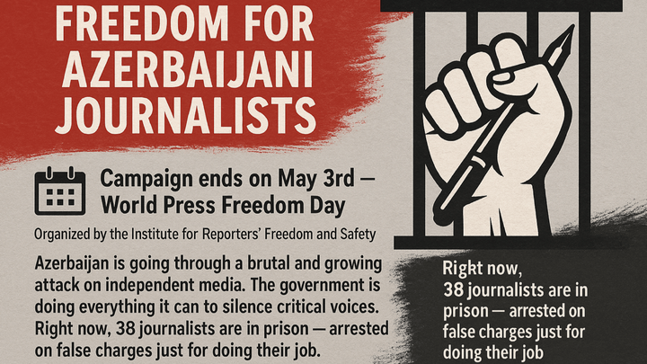 Screenshot of a banner on the “GoFundMe” Platform https://www.gofundme.com/f/freedom-for-azerbaijani-journalists?attribution_id=sl:e20306fc-12ee-4de7-84ab-5373228518f1&amp;lang=en_US&amp;utm_campaign=fp_sharesheet&amp;utm_medium=customer&amp;utm_source=copy_link