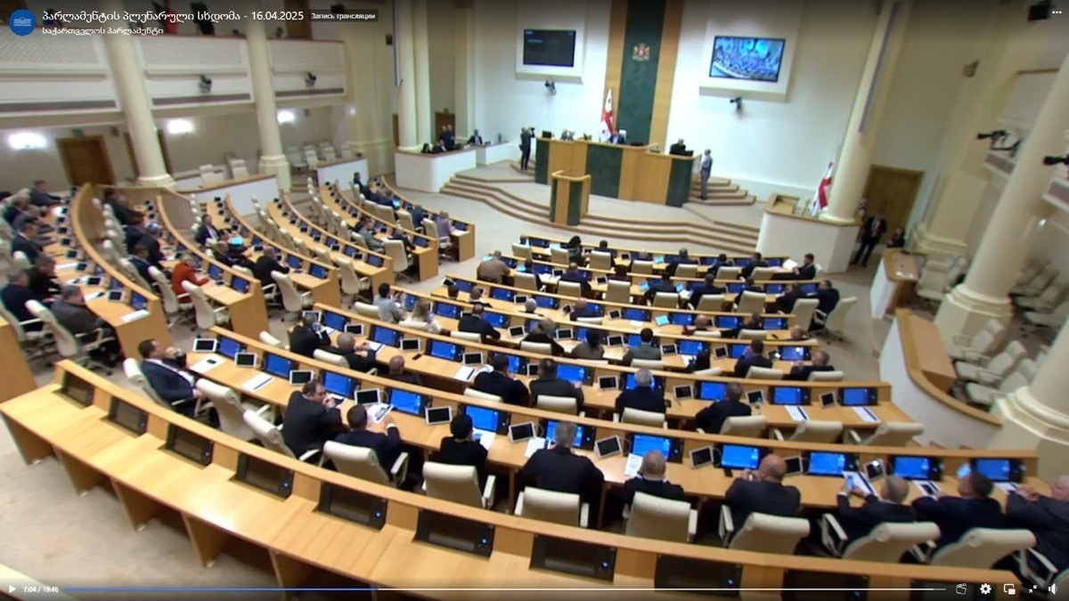 The session of the Georgian Parliament on April 16, 2025. Screenshot of a live broadcast on the page of the Georgian Parliament on Facebook (the activities of the Meta Company, owning Facebook, are banned in Russia)