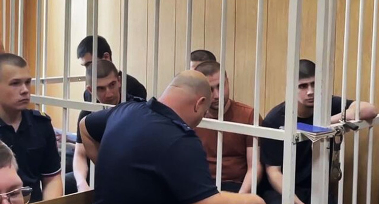 Convicts with in the case of riots at the Makhachkala Airport: screenshot of the video from the Telegram channel of the press service of the Kuban (Krasnodar Territorial) Courts
Convicts with in the case of riots at the Makhachkala Airport: screenshot of the video from the Telegram channel of the press service of the Kuban (Krasnodar Territorial) Courts