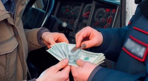 A driver gives a bribe to a police inspector. A conventional illustration created by the “Caucasian Knot” using AI in the Copilot software.
A driver gives a bribe to a police inspector. A conventional illustration created by the “Caucasian Knot” using AI in the Copilot software.