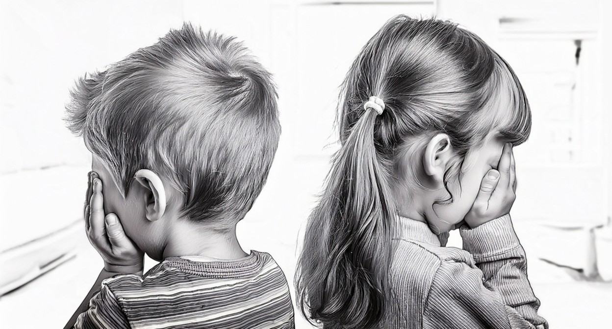Children are crying. Illustration created by the “Caucasian Knot” using AI in Photoshop software Children are crying. Illustration created by the “Caucasian Knot” using AI in Photoshop software