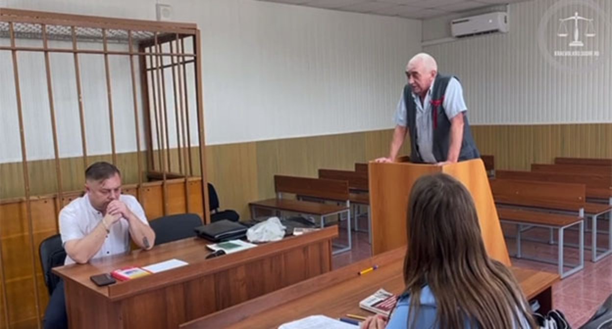 Grigory Belik speaks in court, June 6, 2025: screenshot of the video: https://t.me/opskuban/1236
Grigory Belik speaks in court, June 6, 2025: screenshot of the video: https://t.me/opskuban/1236
