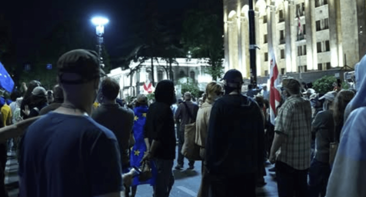 Participants of the protest action in front of the Georgian parliament building. A screenshot photo by the “Publika” portal posted on June 08, 2025 at https://www.facebook.com/photo/?fbid=1466824488050430&set=a.715406393192247.*
Participants of the protest action in front of the Georgian parliament building. A screenshot photo by the “Publika” portal posted on June 08, 2025 at https://www.facebook.com/photo/?fbid=1466824488050430&set=a.715406393192247.*