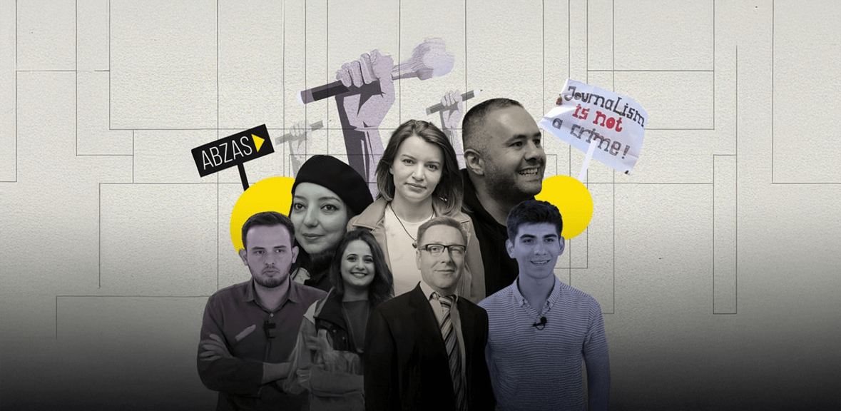 Journalists of the online outlet Abzas Media. Photo: https://www.meydan.tv/ru/article/prokuror-potreboval-nakazaniya-dlya-zhurnalistov-arestovannyh-po-delu-abzasmedia/
Journalists of the online outlet Abzas Media. Photo: https://www.meydan.tv/ru/article/prokuror-potreboval-nakazaniya-dlya-zhurnalistov-arestovannyh-po-delu-abzasmedia/