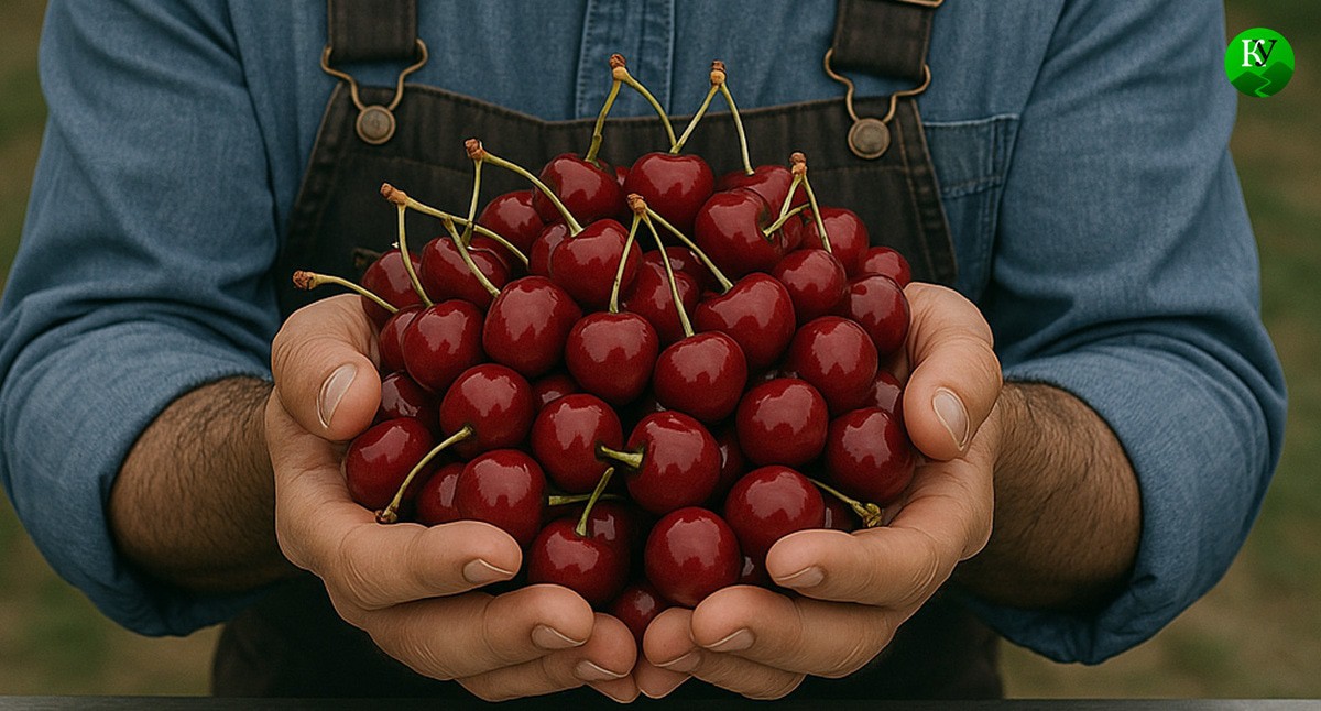Farmer with cherries. Illustration created by "Caucasian Knot" using AI in the Copilot program Farmer with cherries. Illustration created by "Caucasian Knot" using AI in the Copilot program