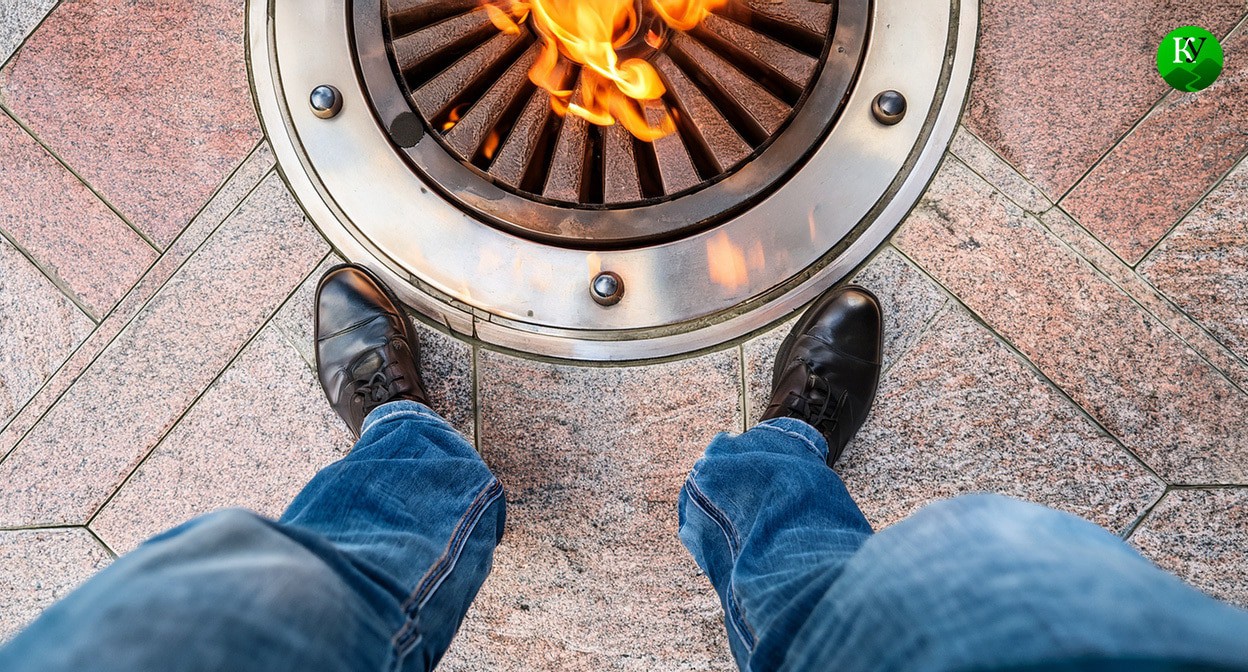 Warming his feet at the Eternal Flame. Illustration created by the "Caucasian Knot" using AI in Photoshop Warming his feet at the Eternal Flame. Illustration created by the "Caucasian Knot" using AI in Photoshop