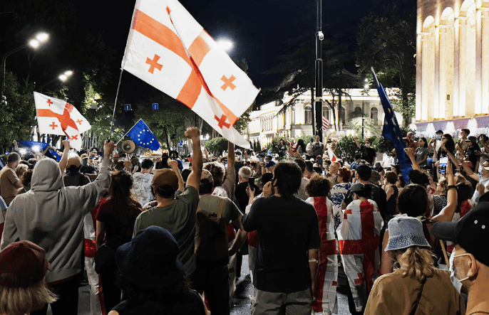 Protest action in Tbilisi. Screenshot of Publika photo from 23.07.25, https://www.facebook.com/photo/?fbid=1504066957659516&set=a.715406393192247, (the activities of Meta, the company that owns the social network, are banned in Russia) Protest action in Tbilisi. Screenshot of Publika photo from 23.07.25, https://www.facebook.com/photo/?fbid=1504066957659516&set=a.715406393192247, (the activities of Meta, the company that owns the social network, are banned in Russia)