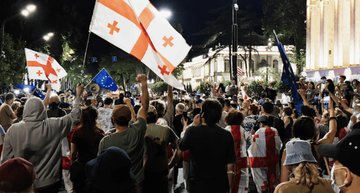 Protest action in Tbilisi. Screenshot of Publika photo from 23.07.25, https://www.facebook.com/photo/?fbid=1504066957659516&set=a.715406393192247, (the activities of Meta, the company that owns the social network, are banned in Russia) Protest action in Tbilisi. Screenshot of Publika photo from 23.07.25, https://www.facebook.com/photo/?fbid=1504066957659516&set=a.715406393192247, (the activities of Meta, the company that owns the social network, are banned in Russia)
