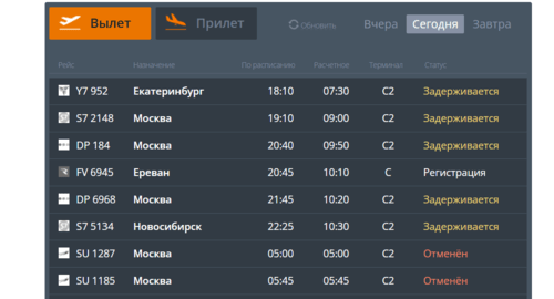 Online scoreboard of Volgograd airport at 7.43 Moscow time 15.08.25, screenshot from the airport website https://airportvolgograd.ru/passengers/information/timetable/