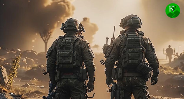 Military personnel. Illustration of the "Caucasian Knot" created using AI in the Copilot program.