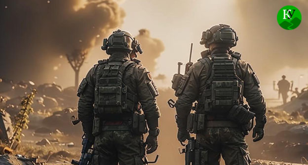 Military personnel. Illustration of the "Caucasian Knot" created using AI in the Copilot program.