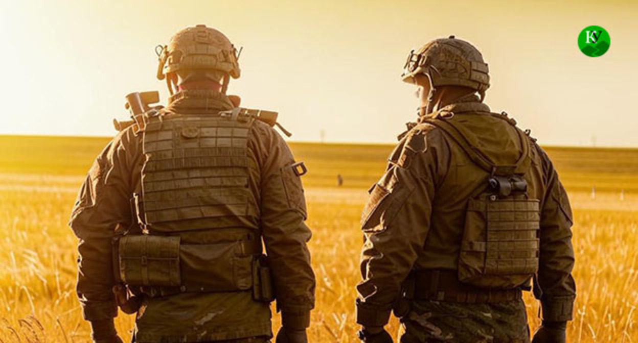 Military personnel. Illustration of the "Caucasian Knot" created using AI in the Copilot program.