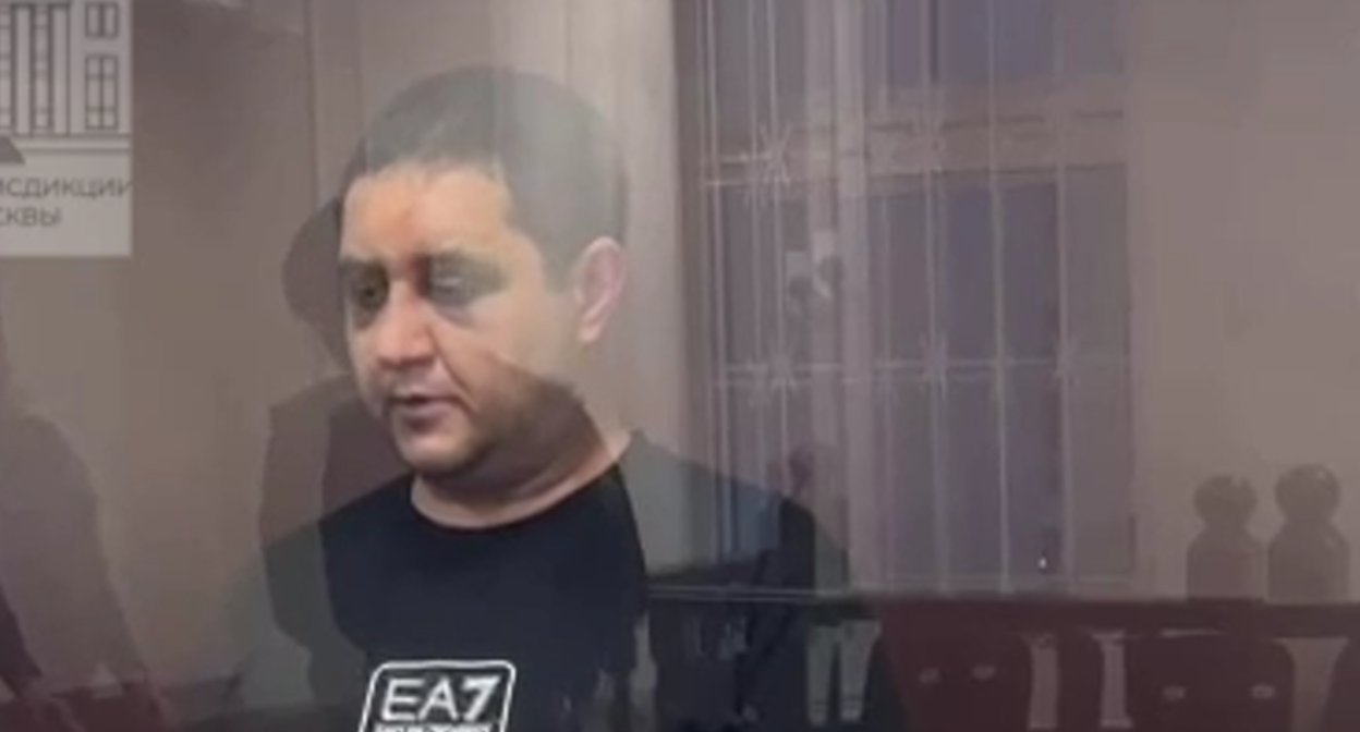Areg Shchepikhin in court. Still from a video from the Moscow courts of general jurisdiction Telegram channel, June 6, 2025, https://t.me/moscowcourts/6823.