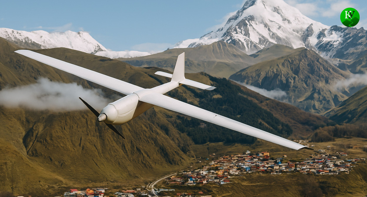 A UAV in the mountains. Illustration created by the "Caucasian Knot" using AI in the Copilot program.