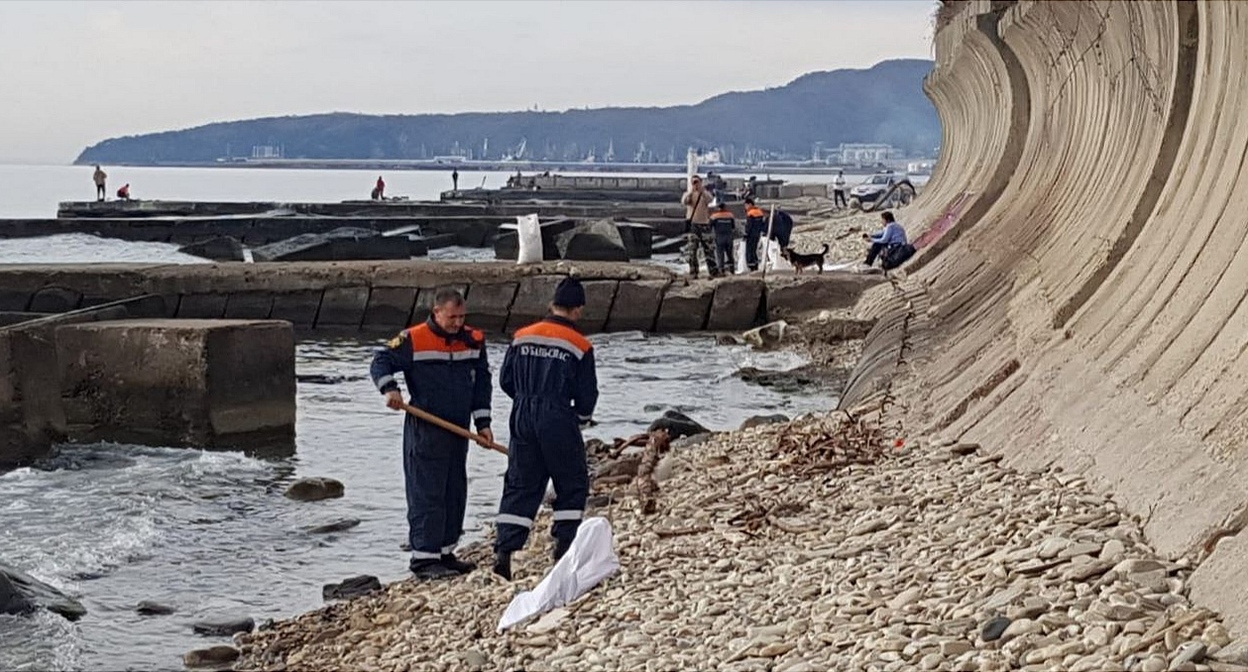 Shoreline cleanup in Tuapse. Photo from Sergey Boyko's Telegram channel https://t.me/glavatuapseregion/4299
