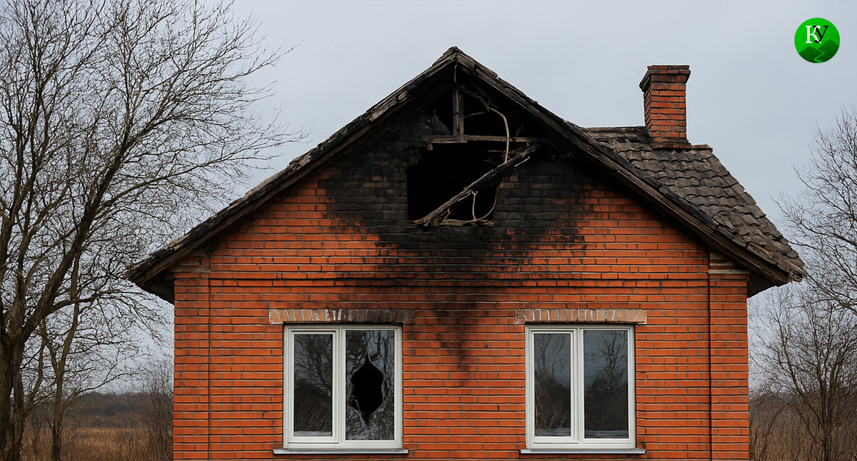 A damaged house. Illustration created by the Caucasian Knot using AI in the Copilot program.