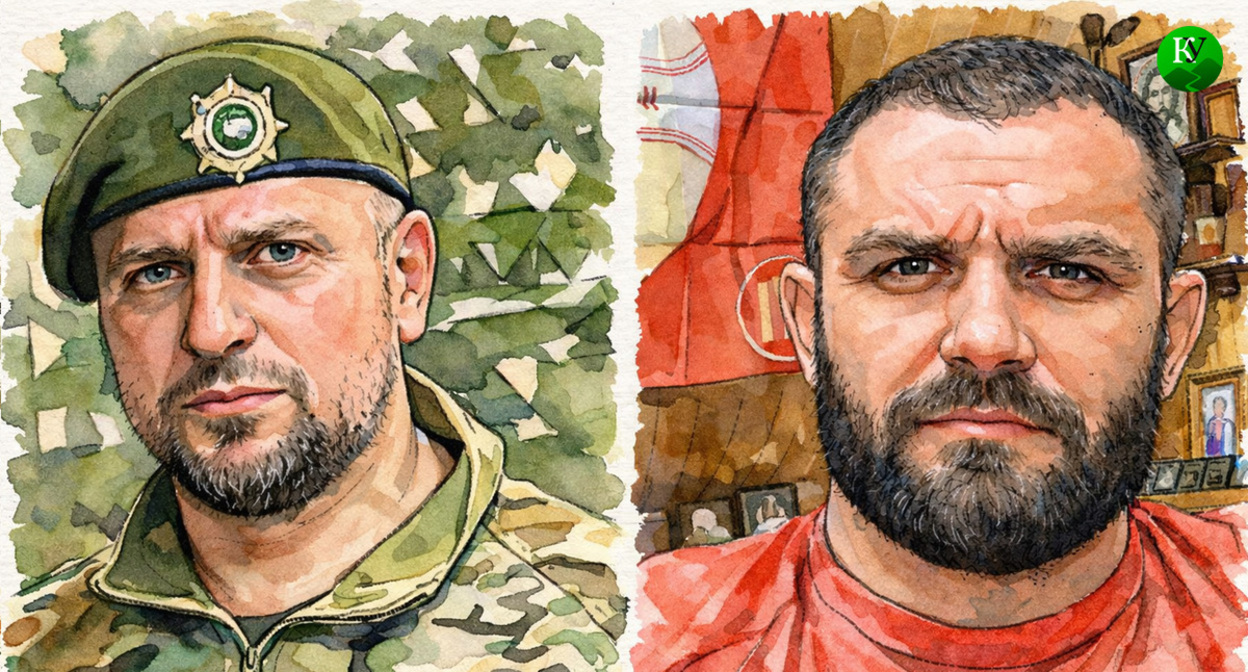 Apti Alaudinov (left) and Max Divnich. Illustration created by the "Caucasian Knot" using AI in the Copilot program.