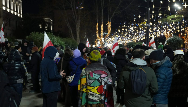 Protesters in Tbilisi. Screenshot from Publika photo from December 29, 2025, https://www.facebook.com/photo/?fbid=1641725170560360&set=a.715406393192247 (Meta, the company that owns the social network, is banned in Russia).
