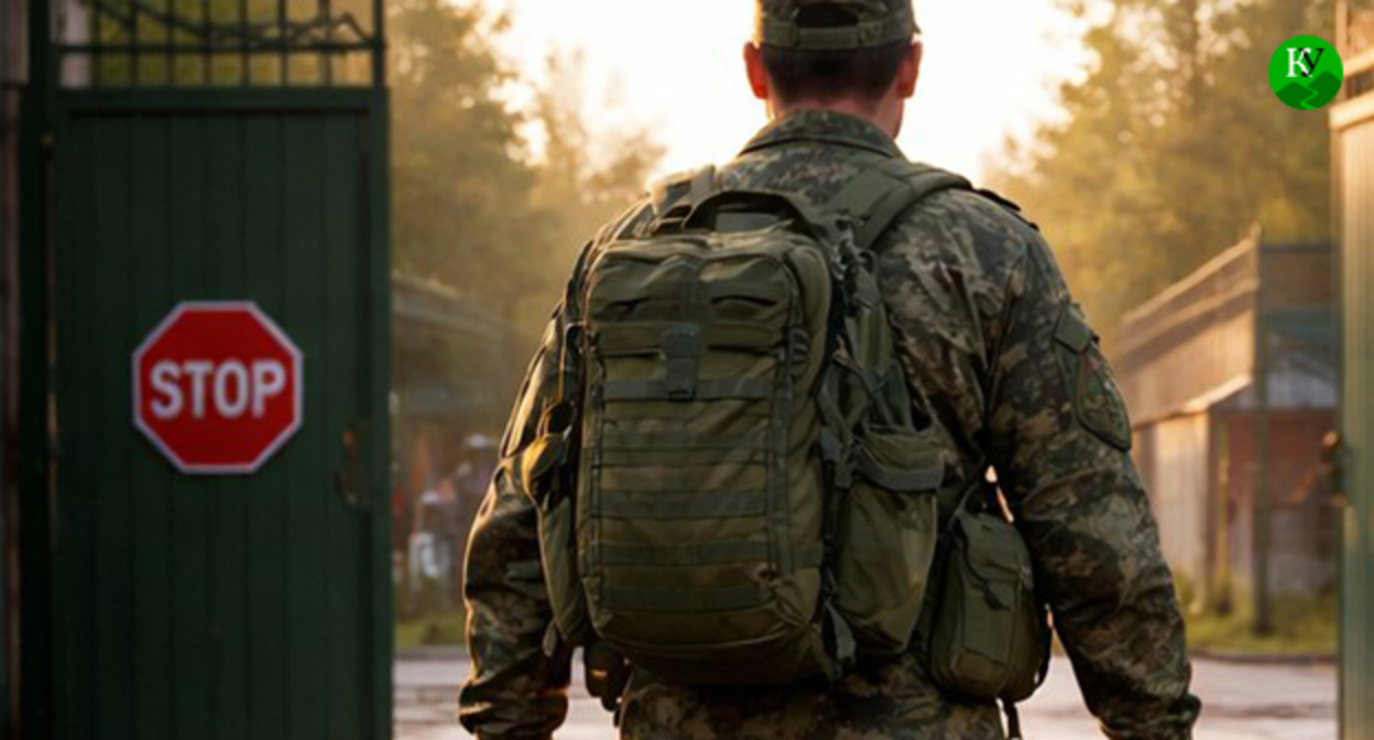 A soldier leaves his unit. Illustration created by Caucasian Knot using AI in the Copilot program.