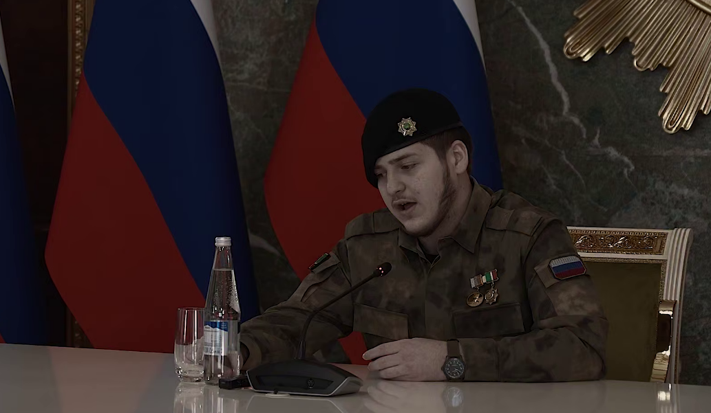 Adam Kadyrov at a meeting. Still from a video from Ramzan Kadyrov's Telegram channel, January 17, 2026, https://t.me/RKadyrov_95/6306.