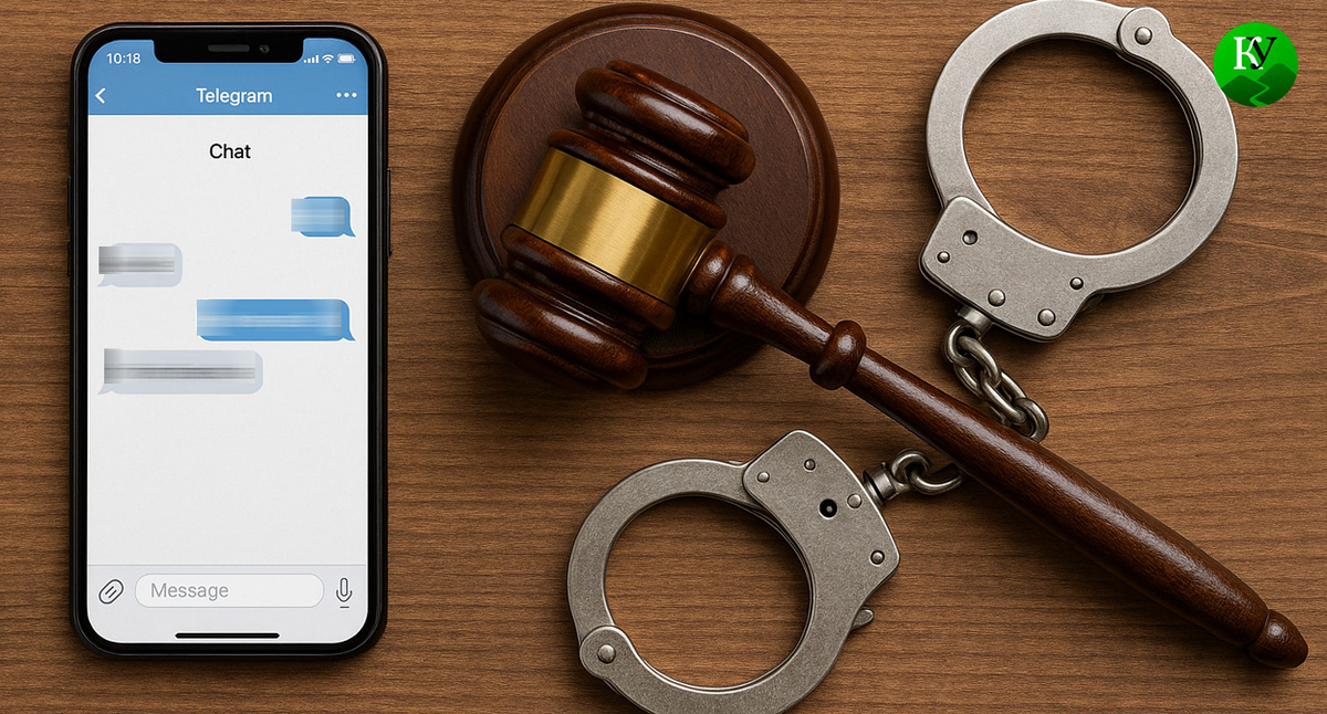 A smartphone and handcuffs. Illustration created by the Caucasian Knot using AI in the Copilot program.