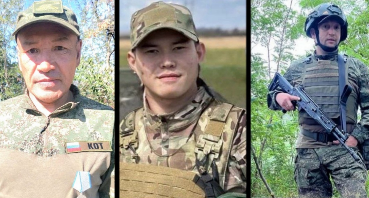 Arstanbek Mukhambetov, Ramil Dusembaev, and Dmitry Doronov. Photo from the Volodarsky District Administration's Telegram channel https://t.me/regionvol. Collage by "Caucasian Knot."