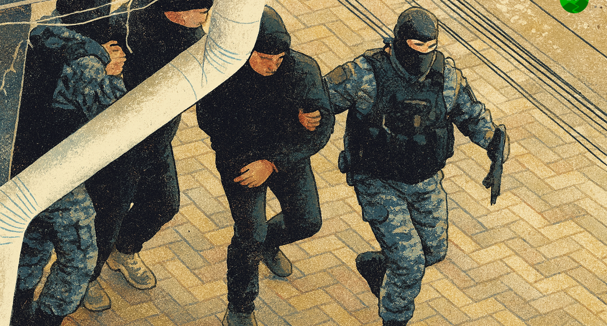 The arrest of the shooter in Anapa. Illustration created by the "Caucasian Knot" using AI in the Copilot program.