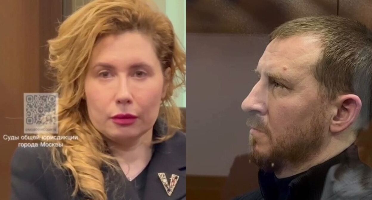 Yanina and Alexey Kopaigorodsky. Video footage from Moscow's courts of general jurisdiction: https://t.me/moscowcourts/5870, https://t.me/moscowcourts/5872. Collage by the "Caucasian Knot." Yanina and Alexey Kopaigorodsky. Video footage from Moscow's courts of general jurisdiction: https://t.me/moscowcourts/5870, https://t.me/moscowcourts/5872. Collage by the "Caucasian Knot."