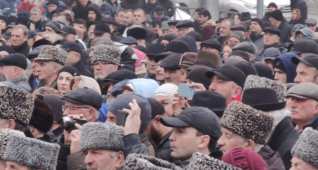 Participants in a memorial rally for the victims of the deportation of the Balkar people. March 8, 2024. Video still from the "Khasanya Official" Telegram channel https://t.me/khasanya_official/1574
