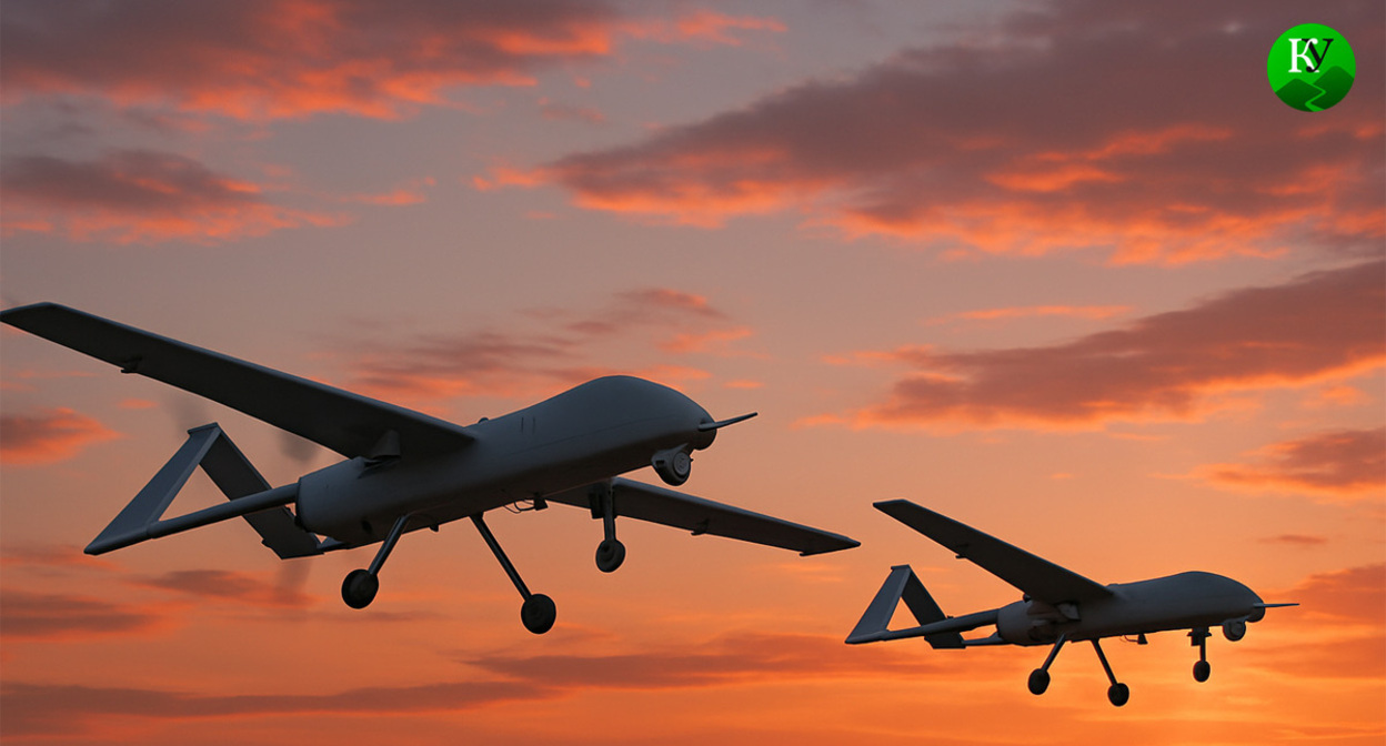 A UAV in the sky. Illustration created by the "Caucasian Knot" using AI in the Copilot program.