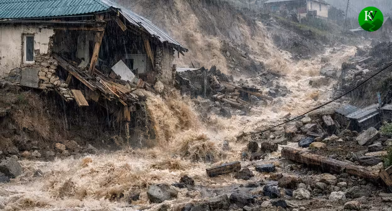 A flood destroyed a house. Illustration created by the Caucasian Knot using AI in the Copilot program.