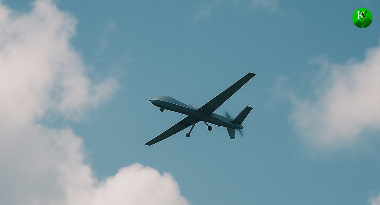 A UAV in the sky. Illustration created by the "Caucasian Knot" using AI in the Copilot program. A UAV in the sky. Illustration created by the "Caucasian Knot" using AI in the Copilot program.