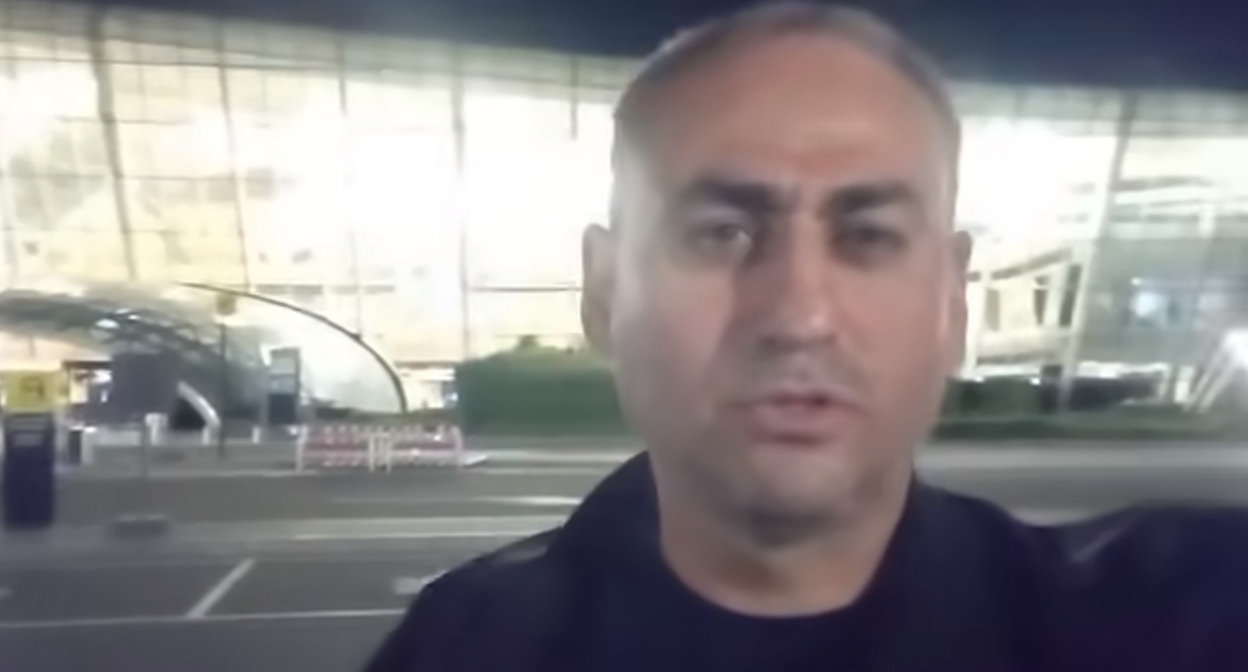 A still from Afgan Sadigov's video address from Baku Airport. May 26, 2026. https://www.facebook.com/reel/986062497628689 (Meta, the company that owns Facebook, is banned in Russia).