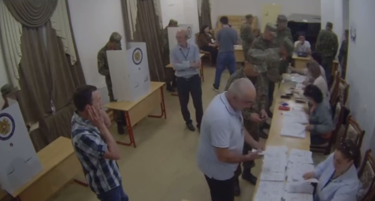 A still image of military personnel voting in Armenia after the polling stations closed. Photo: Yerevan․Today Rus / Telegram channel