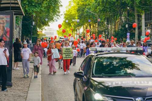 Frame of the "March of Gratitude" in Tbilisi in support of children with Duchenne muscular dystrophy. Photo: MO SE / Facebook