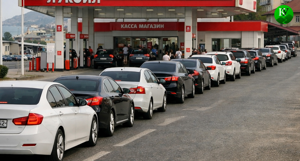 A gas station queue. Illustration created by Caucasian Knot using AI in the Copilot program. A gas station queue. Illustration created by Caucasian Knot using AI in the Copilot program.