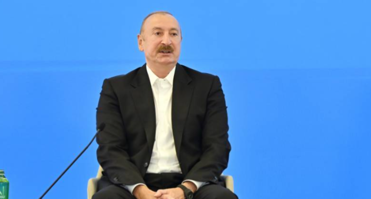Aliyev at the media forum in Shusha. Screenshot from photo dated 13.07.26, https://president.az/az/articles/view/72945 Aliyev at the media forum in Shusha. Screenshot from photo dated 13.07.26, https://president.az/az/articles/view/72945