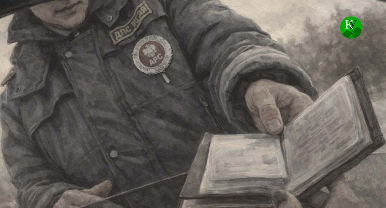 Document check by a traffic police officer. Illustration created by "Caucasian Knot" using AI in the Copilot program. Document check by a traffic police officer. Illustration created by "Caucasian Knot" using AI in the Copilot program.
