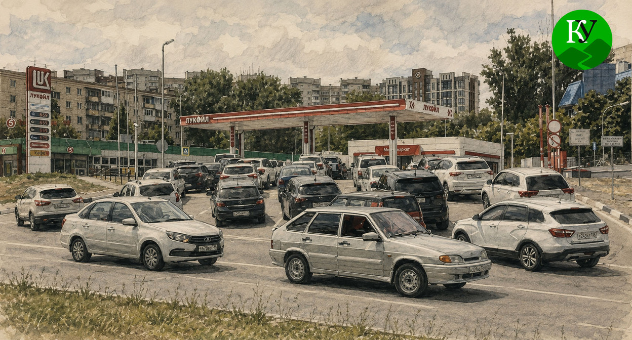Queue at the gas station. Illustration created by "Caucasian Knot" using AI in the Copilot program. Queue at the gas station. Illustration created by "Caucasian Knot" using AI in the Copilot program.