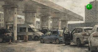 Queue at the gas station. Illustration created by "Caucasian Knot" using AI in the Copilot program.
