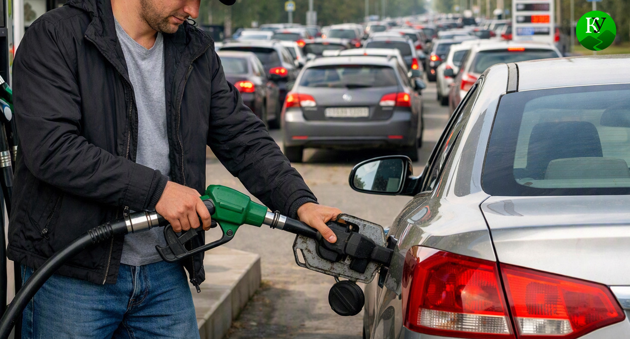 Queue at the gas station. Illustration created by "Caucasian Knot" using AI in the Copilot program. Queue at the gas station. Illustration created by "Caucasian Knot" using AI in the Copilot program.